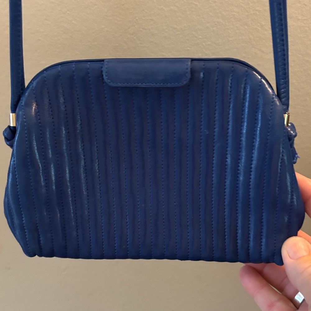 Elegant Blue Leather Shoulder Bag. Made in France. Bernard Nerson Paris